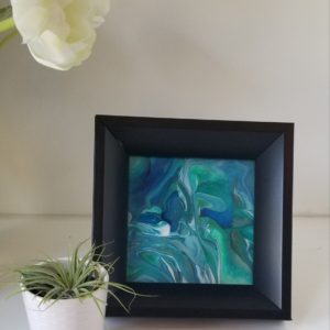 Framed 5x5 in greens and blues