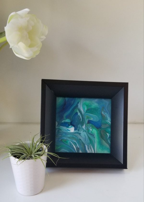 Framed 5x5 in greens and blues