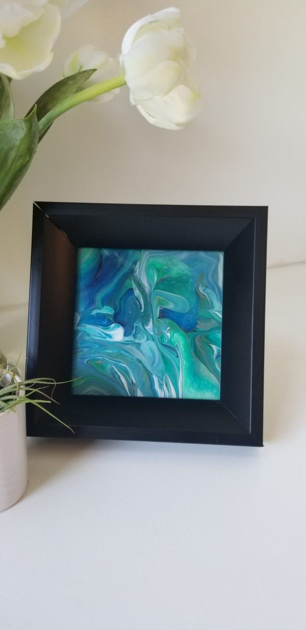 Framed 5x5 in greens and blues