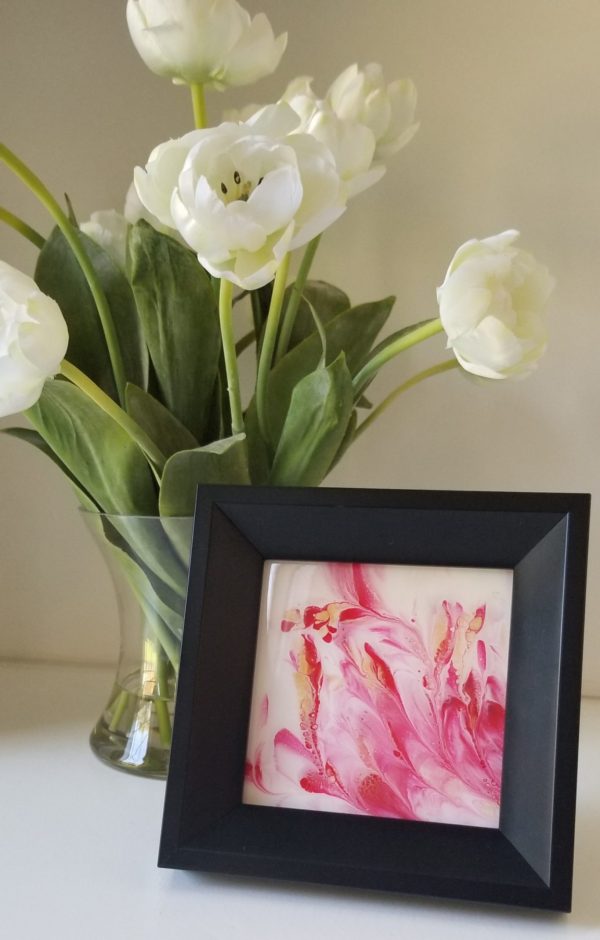 Signed Original Art Free Pour Technique with Magenta, Pink and 24k gold
