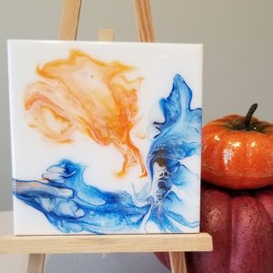 6x6 Tile Dutch Pour Technique in Orange and Blues