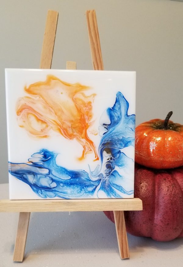 6x6 Tile Dutch Pour Technique in Orange and Blues
